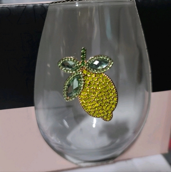 2pc Rachel Zoe Lemon Jeweled Rhinestone Stemless Wine Glass Cocktail Set NEW - Picture 6 of 8